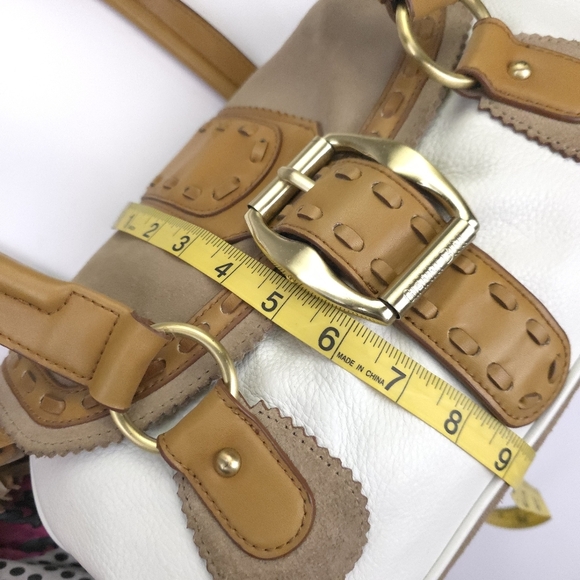 Gianni Bini Elegant White and Tan Leather Women's Satchel Bag - Picture 14 of 16